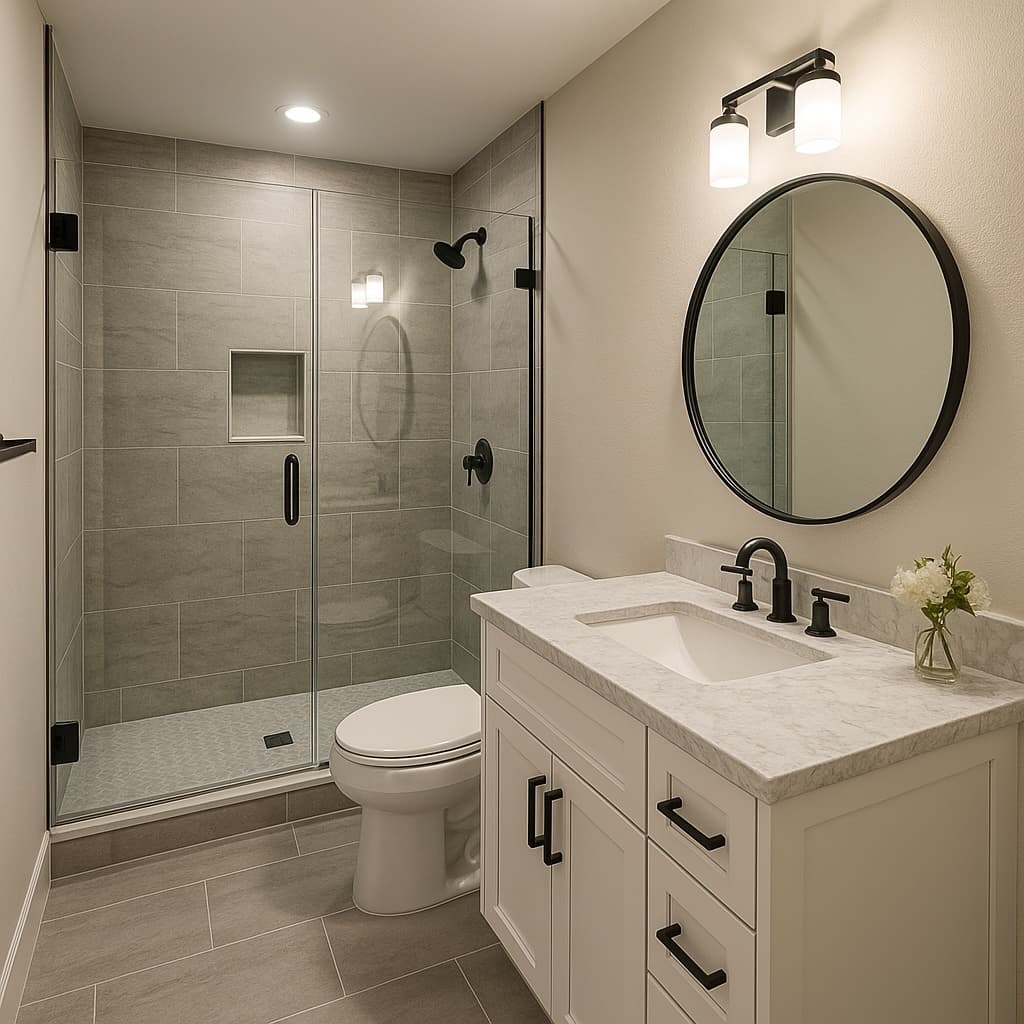 Modern bathroom remodel with premium fixtures and finishes
