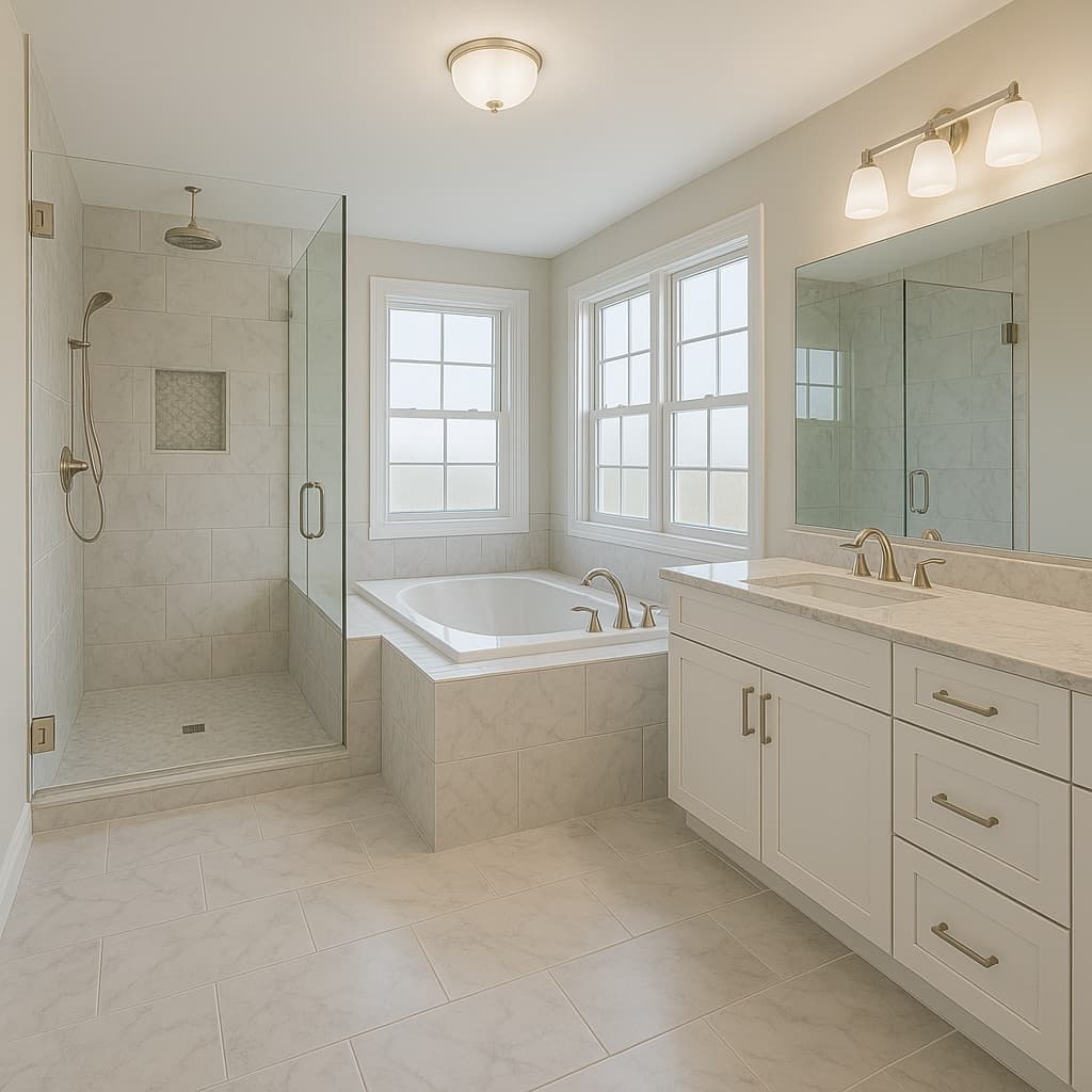 Master bathroom remodel with custom tilework, glass shower, and soaking tub
